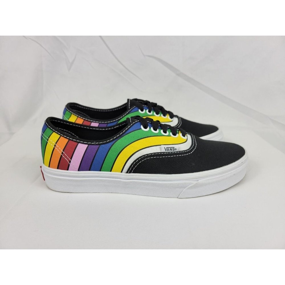 Vans Authentic Striped Shoes Sneakers Size Womens 8.5 Youth 7Y Black 500714 - Picture 1 of 11